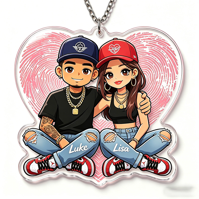 Personalized Hip Hop Cartoon Character Couple Keychain with Name Y2K Couple 