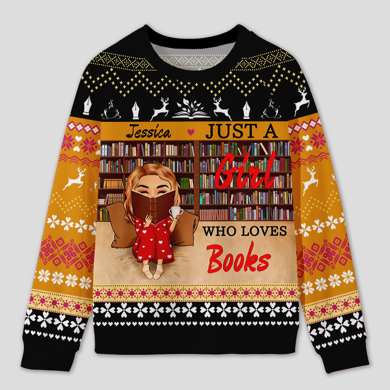 Personalized Reading Enjoyment Bookworm Ugly Sweater Festive Gift for Book Lovers