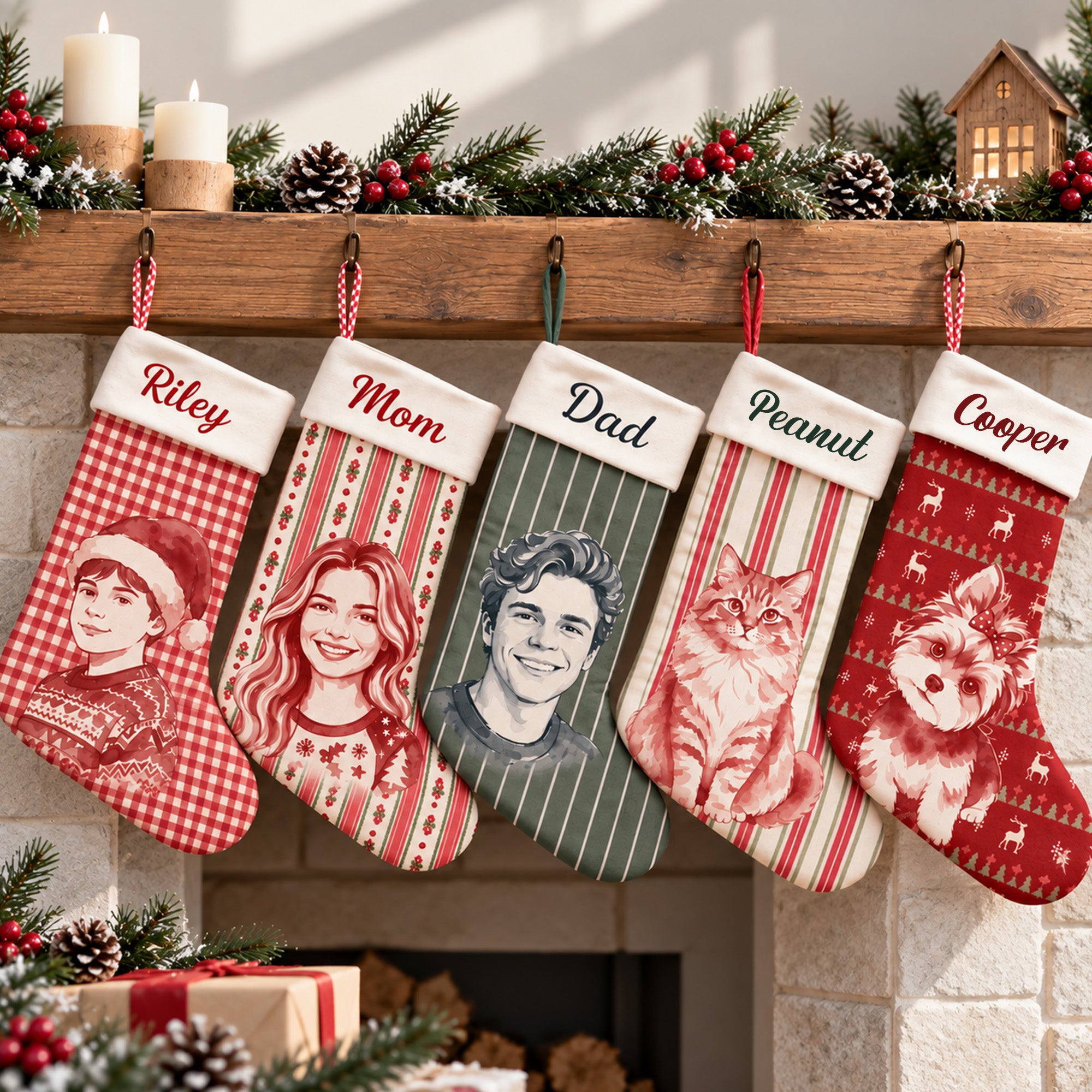 Personalized Photo Family Members Pet Dog Cat Christmas Decor - Personalized Stocking