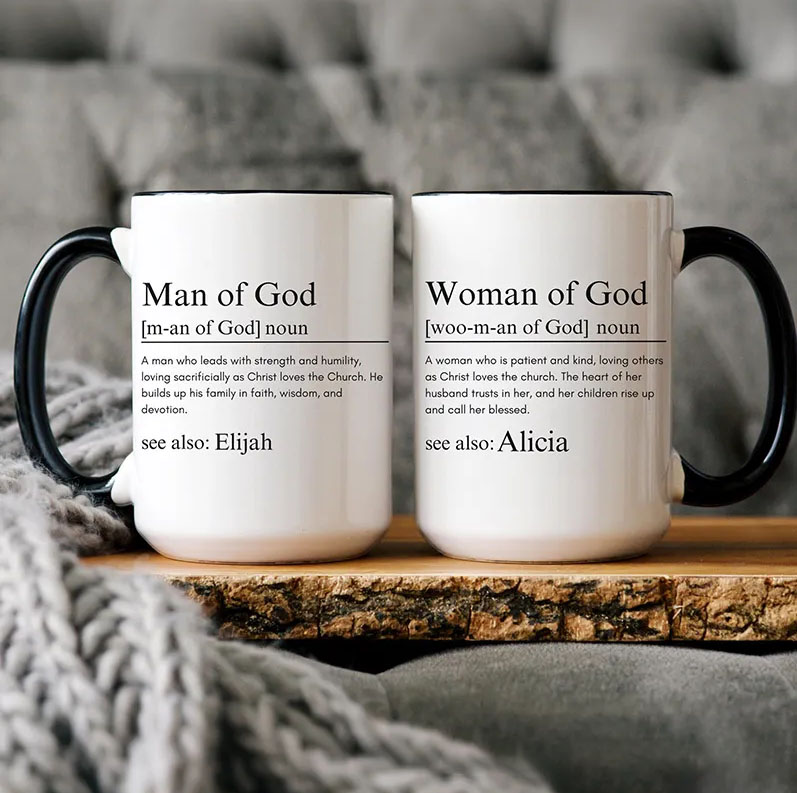Personalized Man of God Woman of God 15oz Ceramic Coffee Mug with Custom Name Religious Gift Valentines Gift for Couple Anniversary Gift