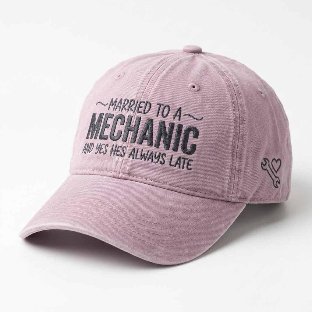 Personalized Married To A Mechanic Quote Embroidered Washed Baseball Cap