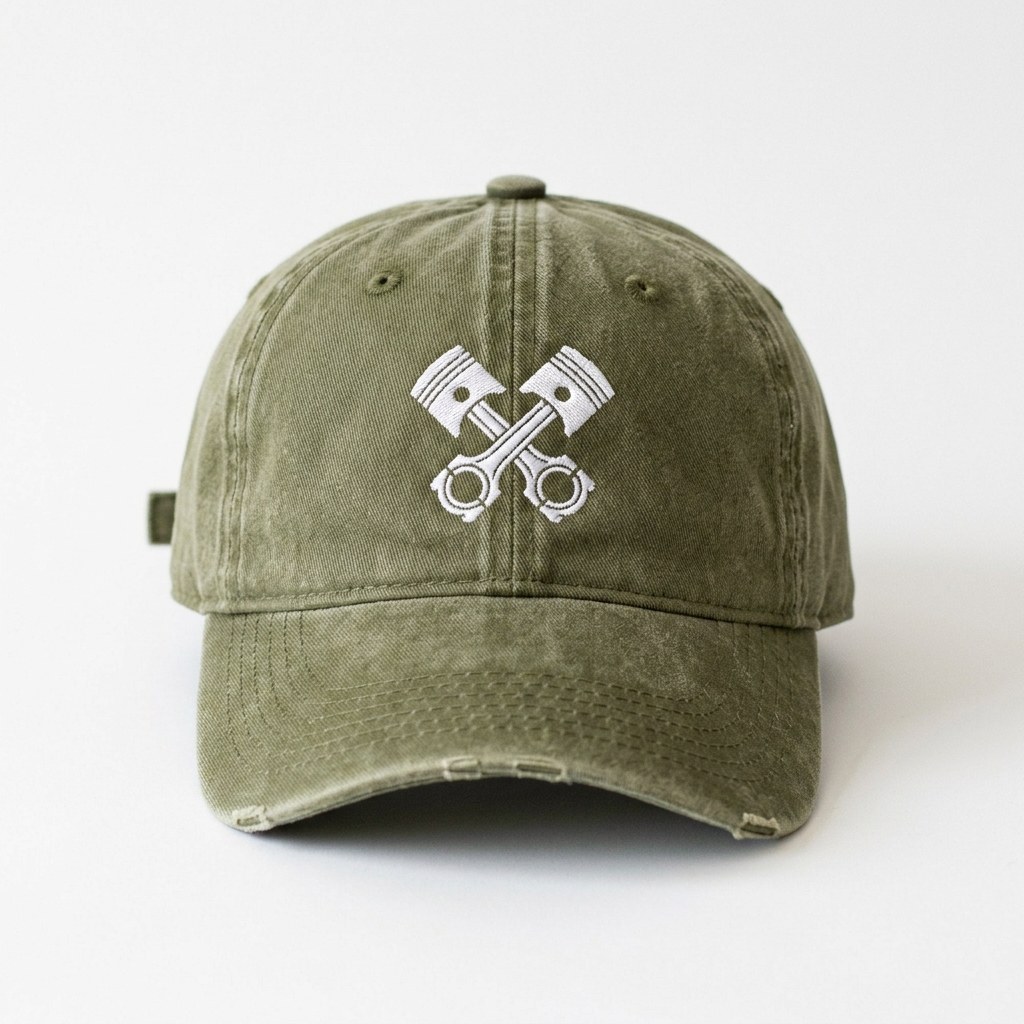 Personalized Cross Engine Piston Embroidered Distressed Washed Baseball Cap