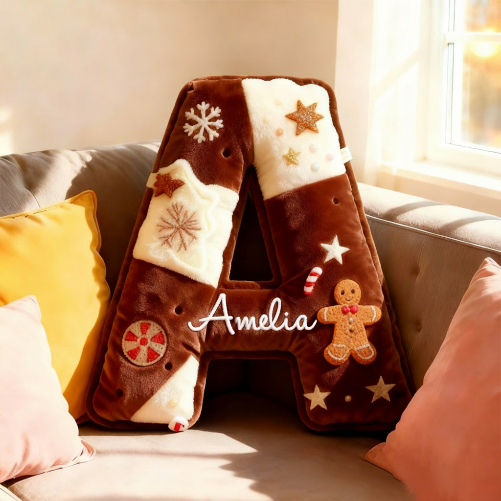 Personalized Baked Cookie Letter Pillow Graphic 3D Print Throw Pillow with Custom Name for Kids Baker Christmas Gift Baking Lover