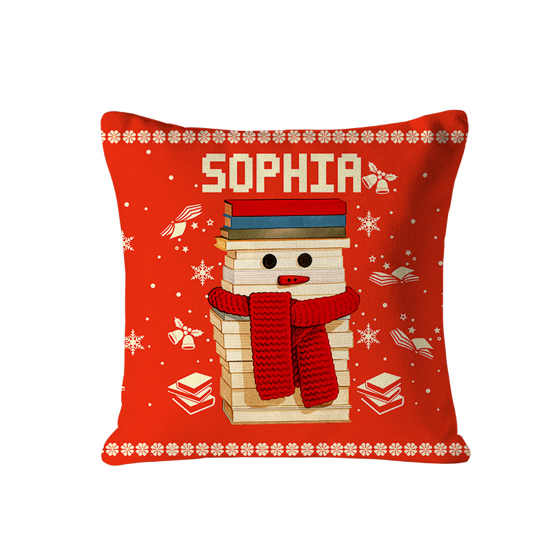Personalized Christmas Bookworm Pillow with Name Warm Holiday Gift for Book Lovers