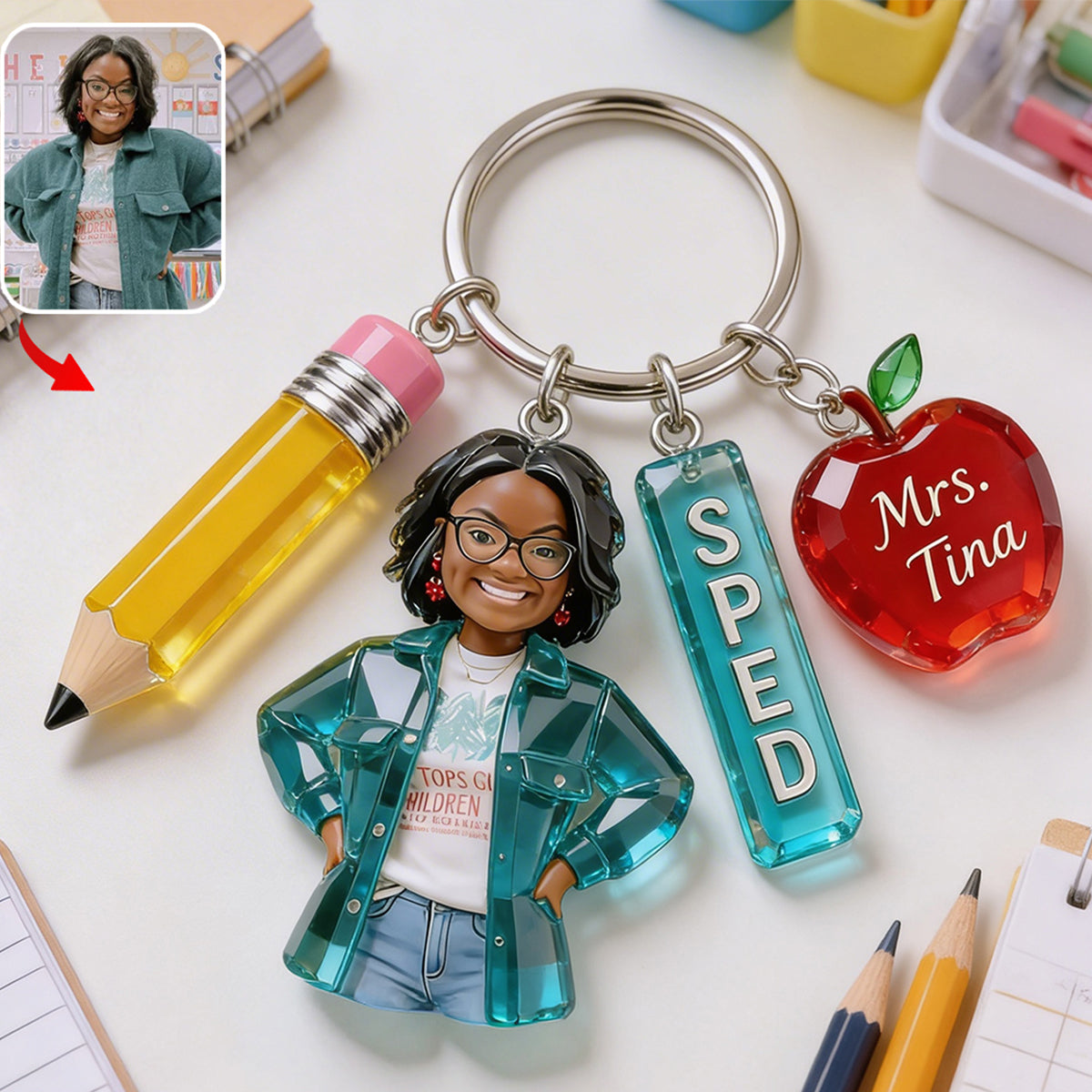 Personalized Any Photo Gift For Teacher/Educator Custom Teacher Premium Keychain with Charms