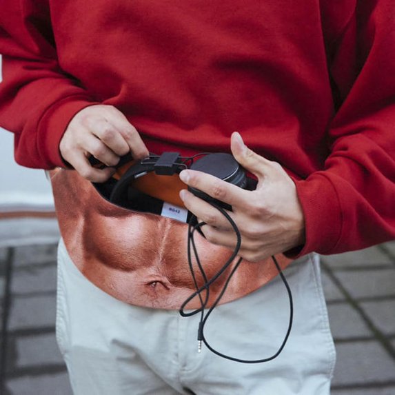 Funny Dad Belly Fanny Pack, Realistic Human‑Skin PU Waist Bag, Novelty Beer Belly Sling Bag with Laser Print, Gift for Party Prank