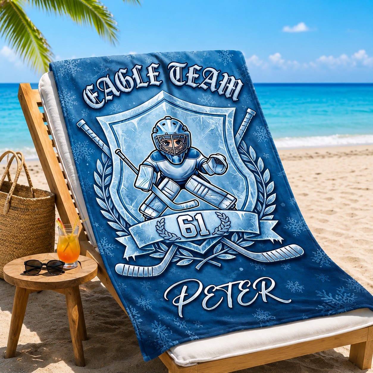 Personalized Goalie Hockey Blanket with Custom Team Name, Player Number and Name, Ice Hockey Goaltender Throw for Kids and Fans