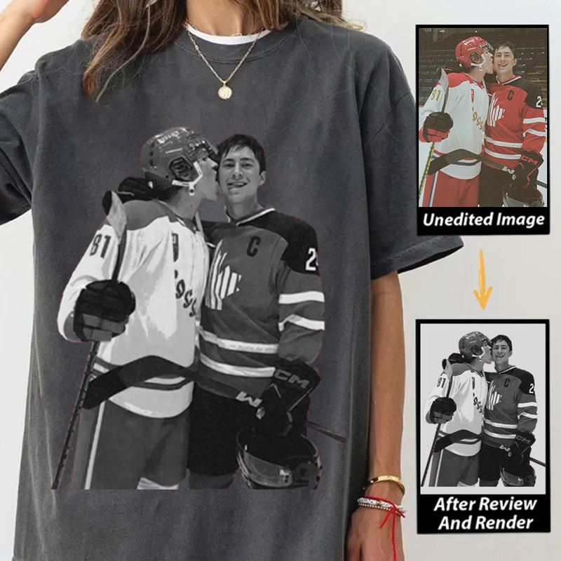 Personalized Ice Hockey Fans Washed T-Shirt with Custom Player Image Gift for Fans
