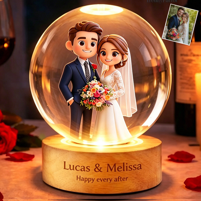 Personalized Cartoon Photo Lamp Couple Cartoon Character Crystal Night Light Custom Picture Memorial Crystal Ball Lamp Wedding Gift Couple Anniversary Gift For Wife Girlfriend Husband