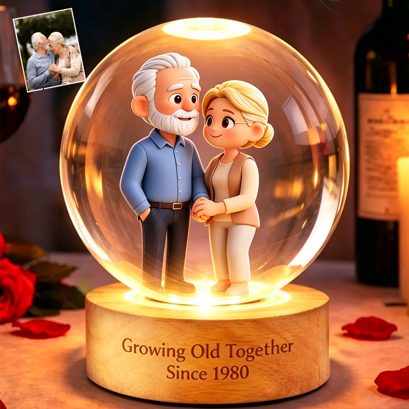 Personalized Photo Lamp Couple Cartoon Character Crystal Night Light Custom Picture Memorial Crystal Ball Lamp Wedding Gift Couple Anniversary Gift For Wife Girlfriend Husband