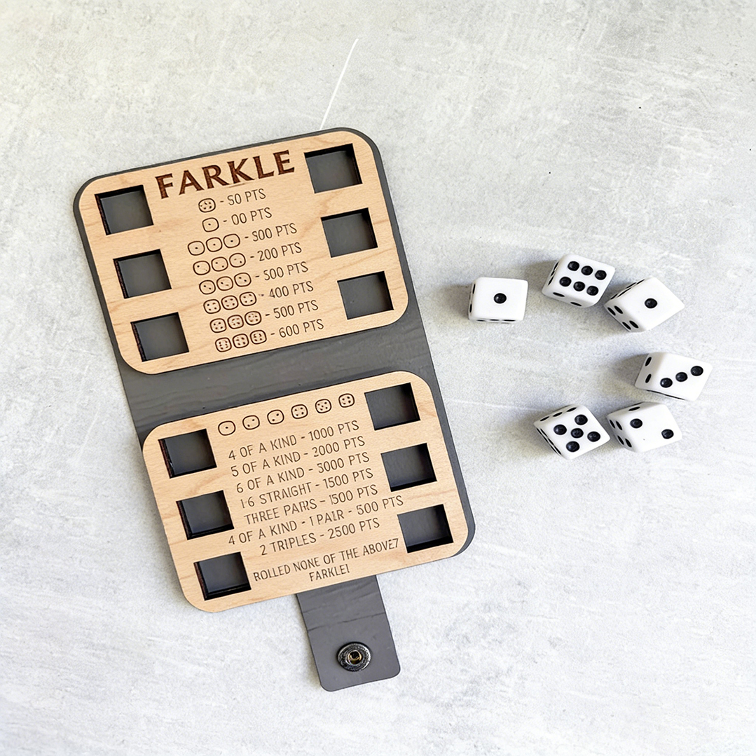 Mini Farkle Dice Game Set Wood Score Board Leather Case Travel Pocket Game  Gift for Him