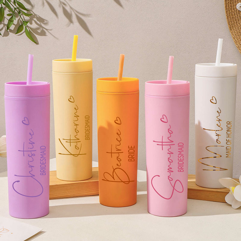 Personalized Bridesmaid Name with Heart 16oz Skinny Tumbler Custom Bride Name Wedding Tumbler Maid of Honor Bachelorette Party Bridal Shower Gift