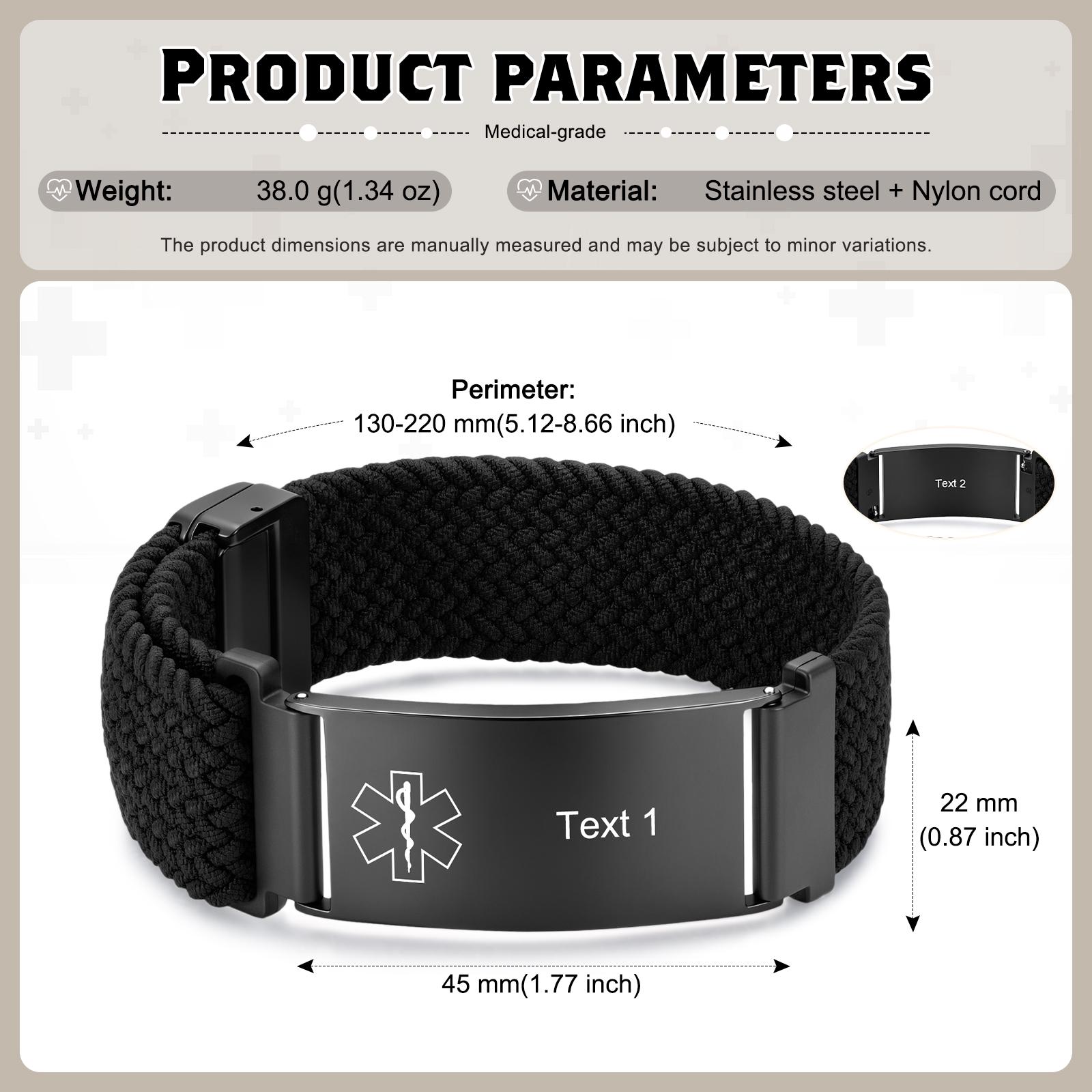 Personalized Medical Alert Bracelet Elastic Nylon Emergency Wristband Engraved Sport Medical Alert ID Adjustable Bracelet Health ID Men Women