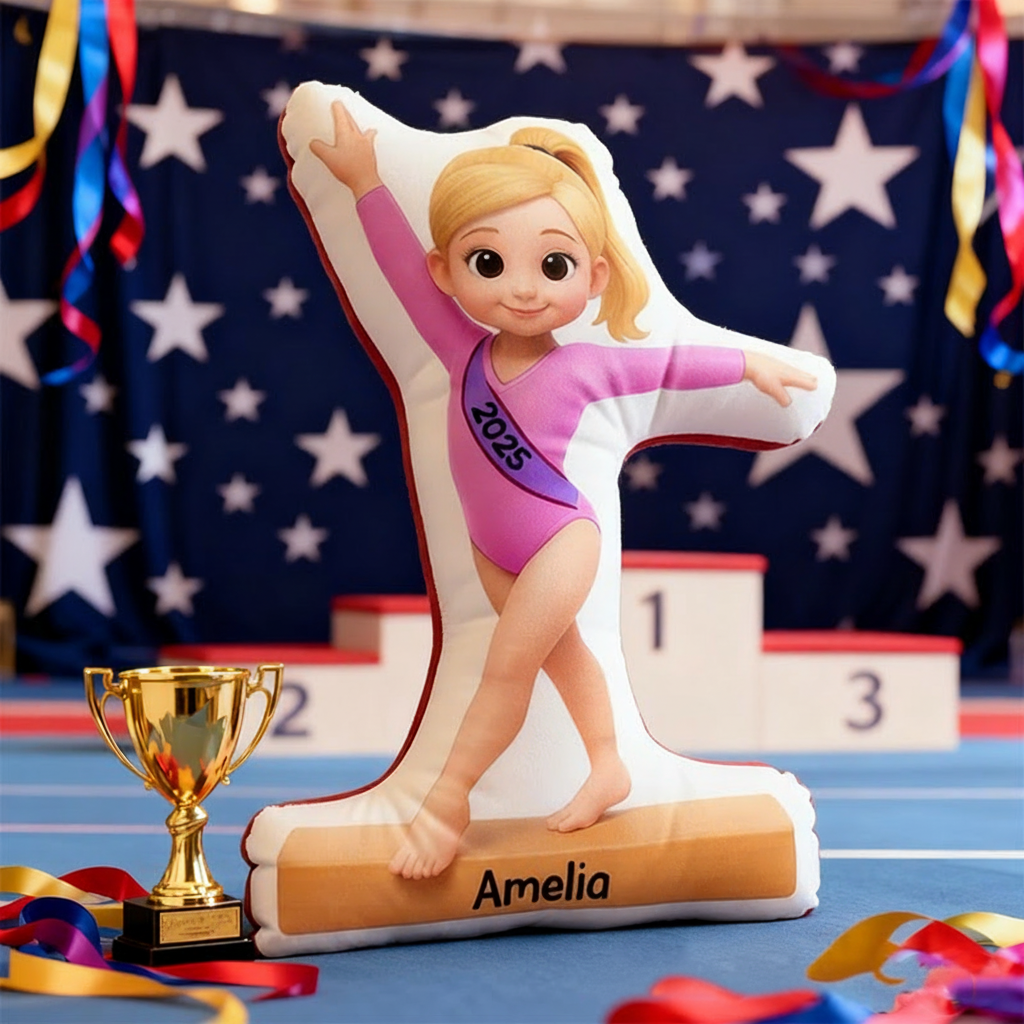 Personalized Gymnastic Girl Shaped Pillow for Gynamstic Lovers Initial Pillow Christmas Gift for Kids