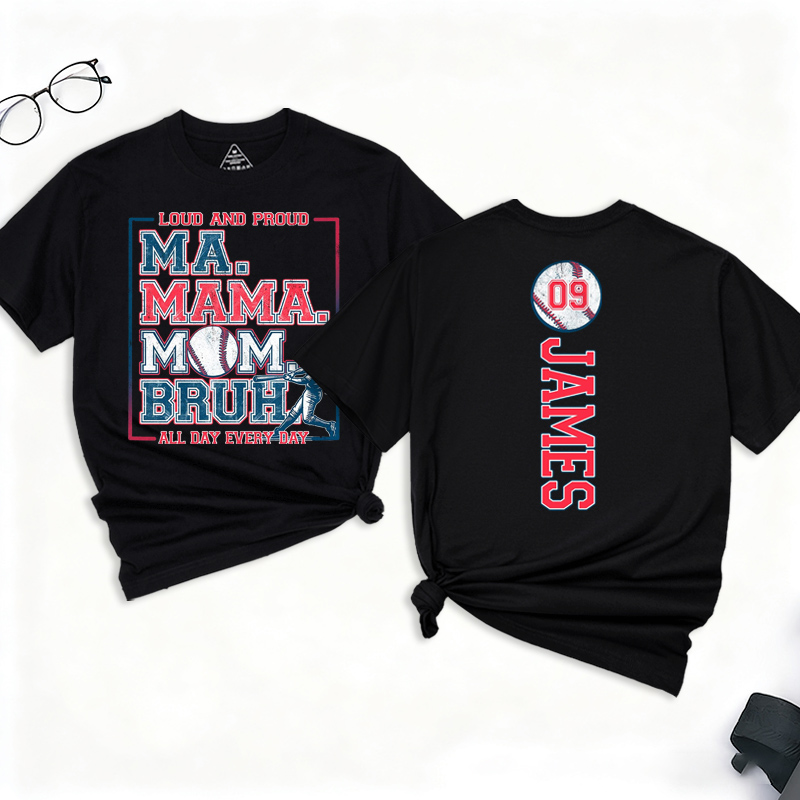 Personalized Baseball Mom Bruh T-Shirt Mama Baseball Shirt Custom Name and Number Gift for Baseball Mom