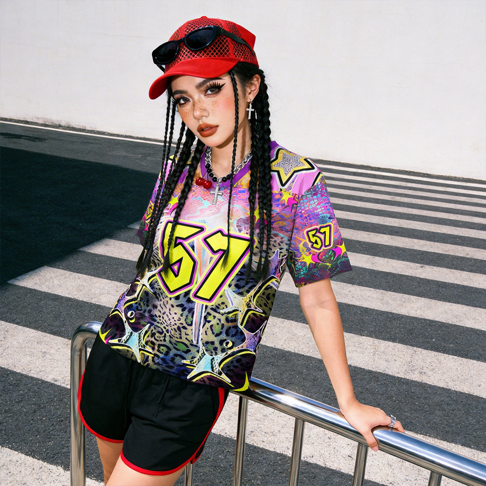 Personalized Street Skull Jersey – Custom Name & Number Neon Leopard Graphic Shirt