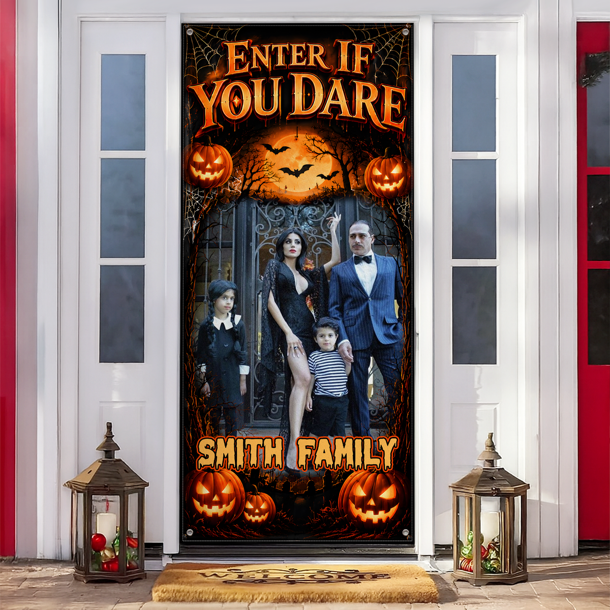Personalized Halloween Door Cover Family Name & Photo Enter If You Dare Door Decorations