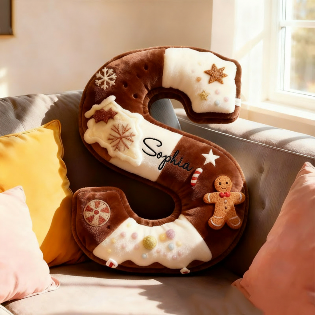 Personalized Baked Cookie Letter Pillow Graphic 3D Print Throw Pillow with Custom Name for Kids Baker Christmas Gift Baking Lover