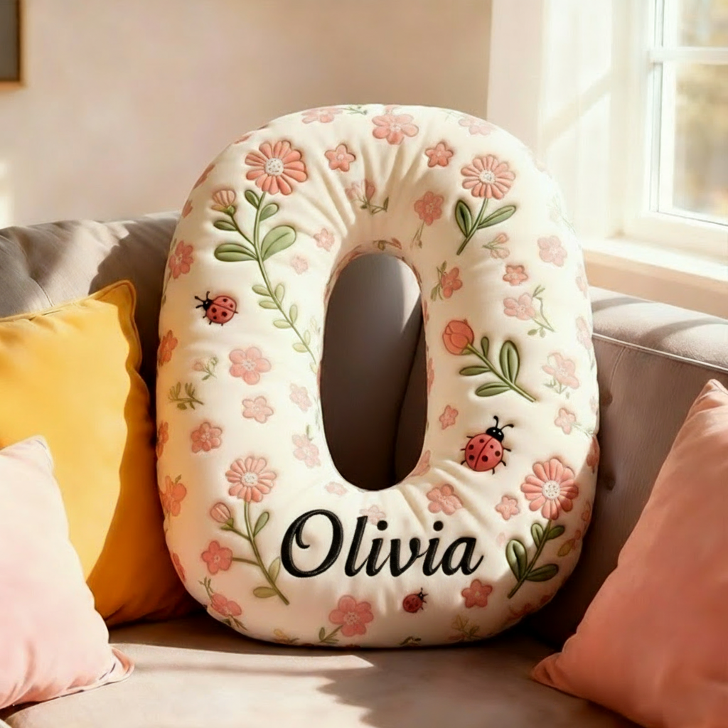 Personalized Boho Flower Letter Pillow Graphic 3D Print Pillow Custom Name Pillow for Kids Gardening Lovers Gift
