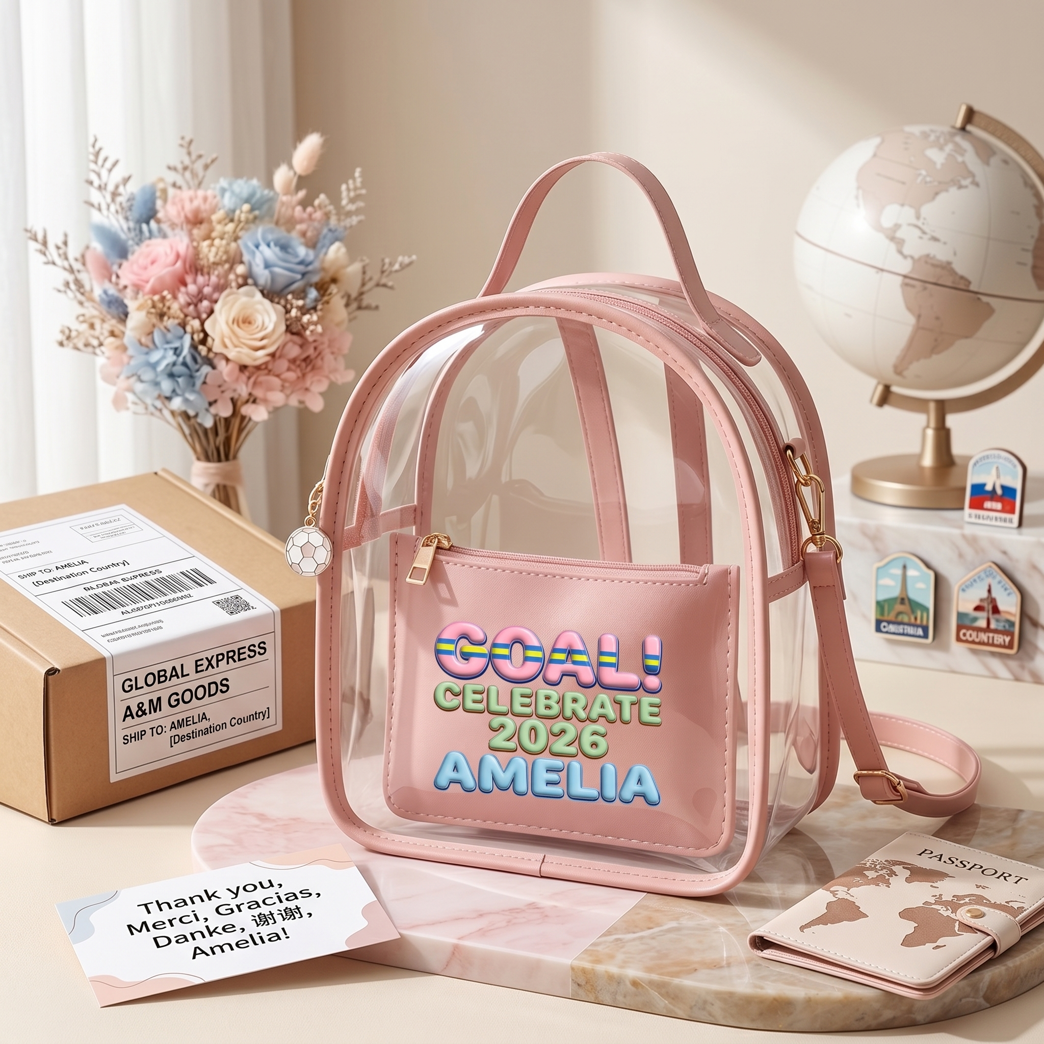 Personalized Clear Stadium Backpack for Kids Custom Name Transparent PVC Mini Bag Cute Soccer Game Day Gift Stadium Approved