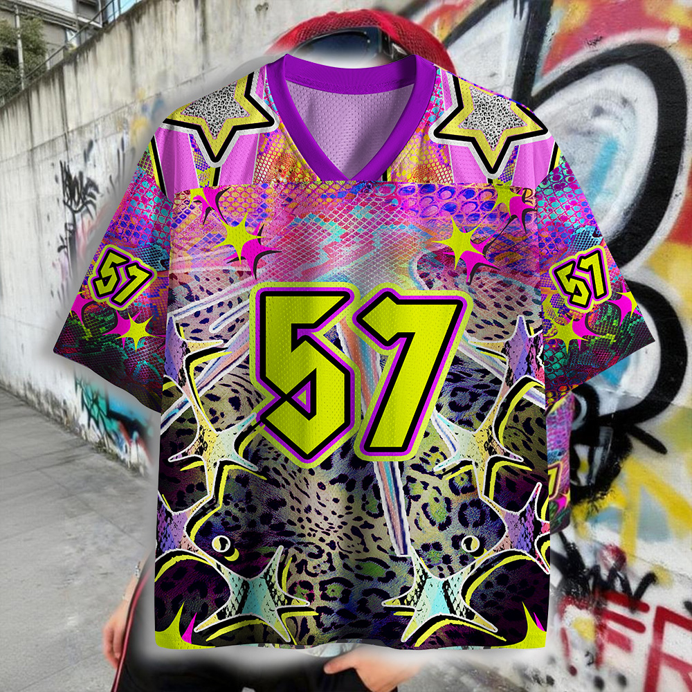Personalized Street Skull Jersey – Custom Name & Number Neon Leopard Graphic Shirt