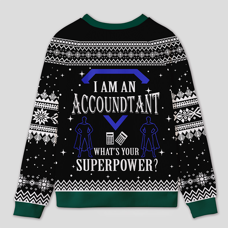 Personalized Super Accountant Humor Ugly Sweater Office Holiday Party Gift for Finance Pros