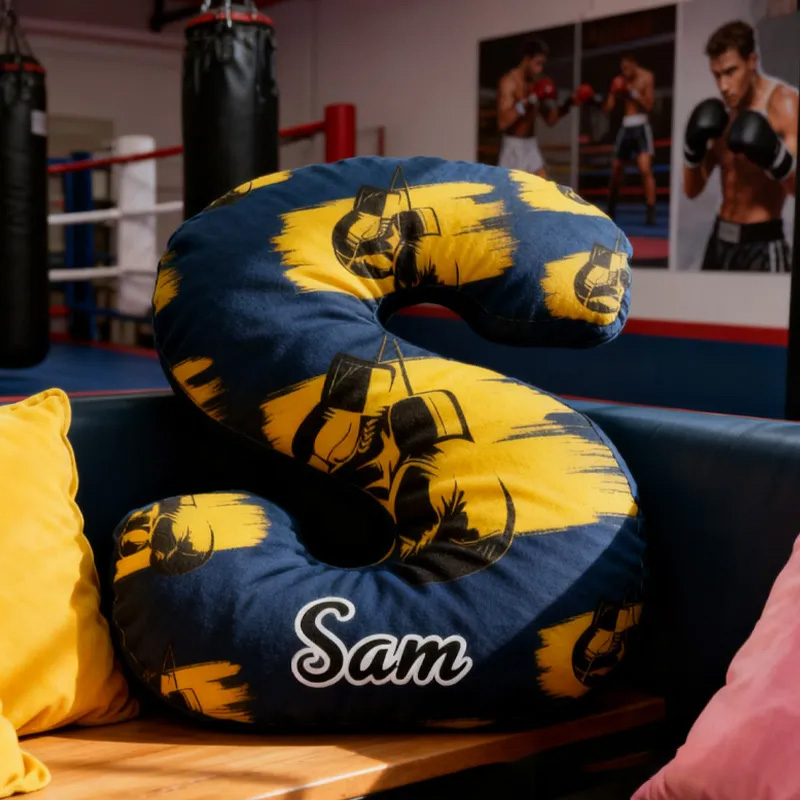 Personalized Letter Pillow Graphic 3D Print Multicolour Boxing Gloves Funny Letter Pillow Custom Name Pillow Comfortable Christmas Decor for Gym Lovers