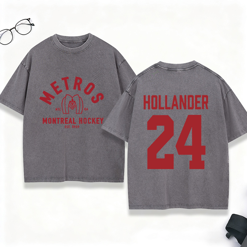 Personalized Hollander 24 HR Washed T-Shirt Vintage Hockey Player Tee for Ice Hockey Fans