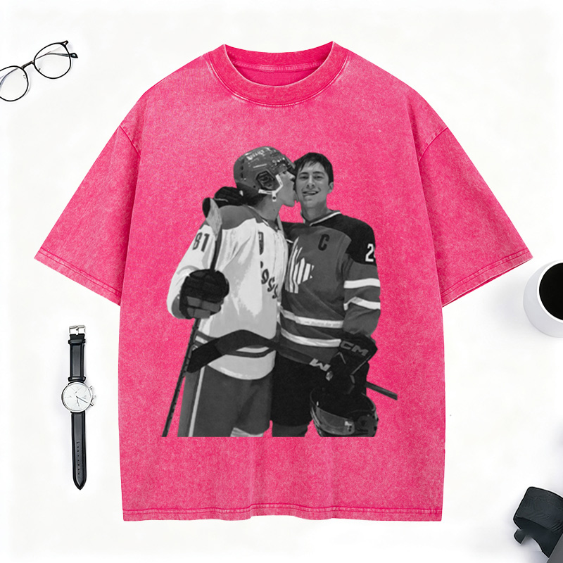 Personalized Ice Hockey Fans Washed T-Shirt with Custom Player Image Gift for Fans