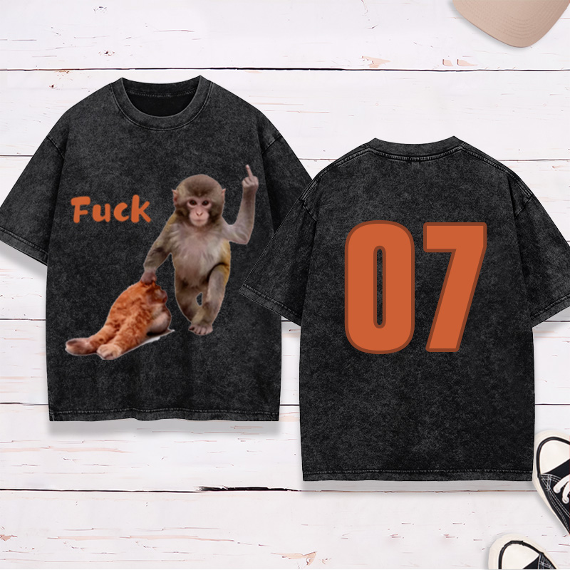 Personalized Punch-kun Monkey Meme Graphic Washed T-Shirt Customization Number