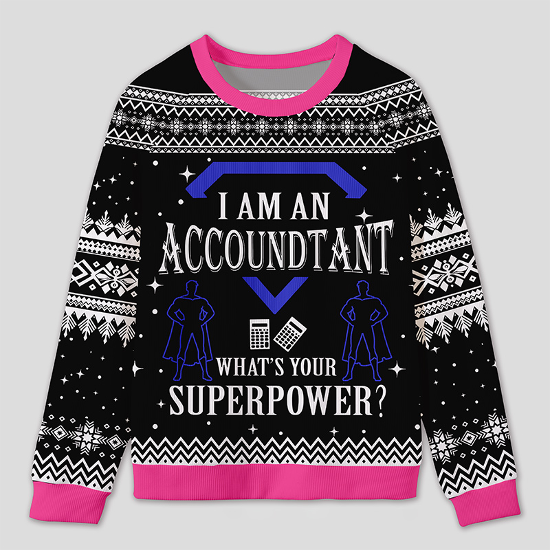 Personalized Super Accountant Humor Ugly Sweater Office Holiday Party Gift for Finance Pros