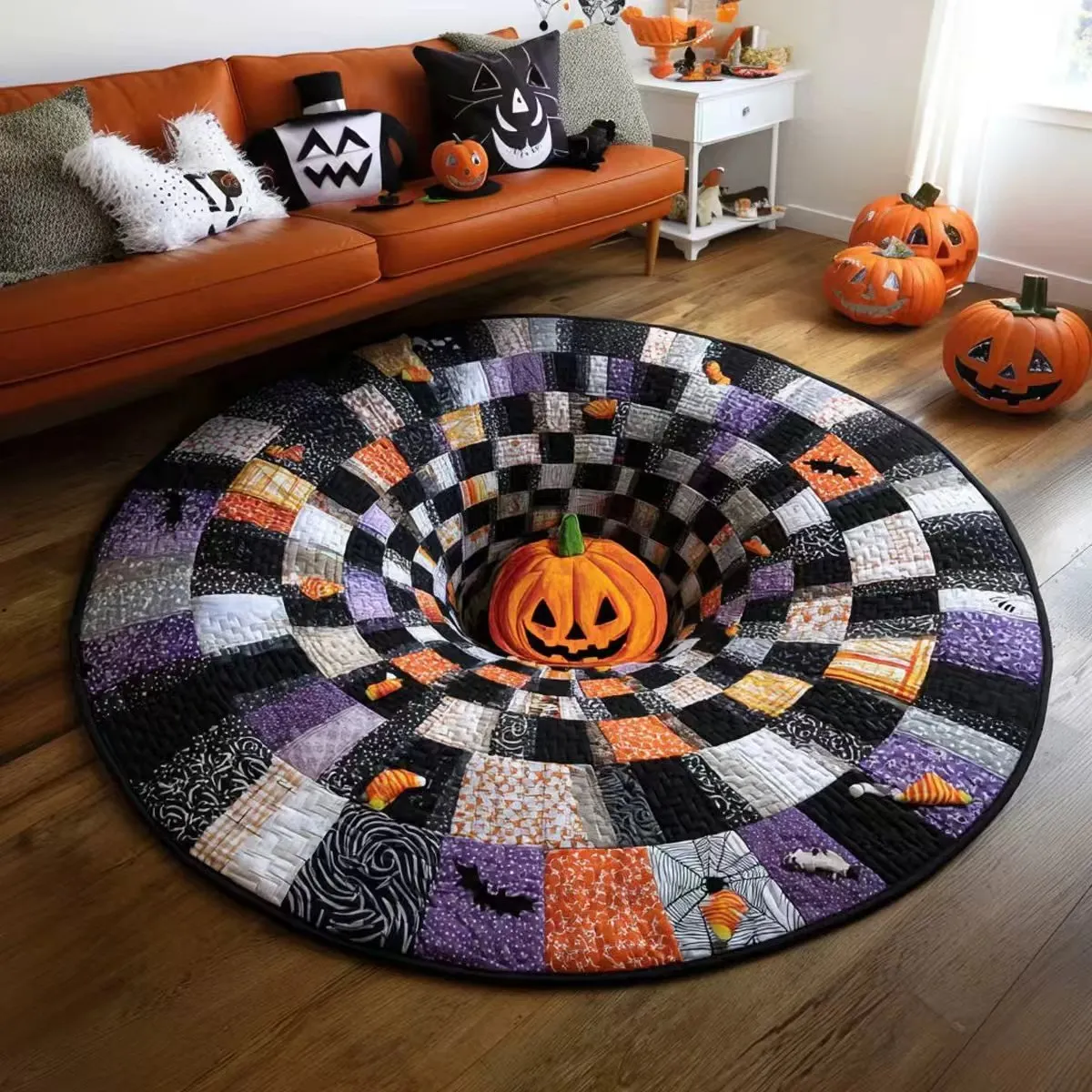Quilted Halloween Magic Rug 3D Visual Effects Create a Spooky Illusion Scene In Seconds
