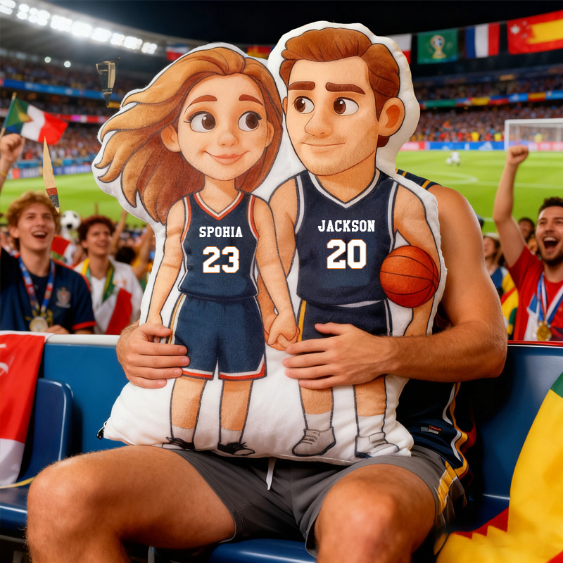 Personalized Basketball Pillow with Custom Couple Portrait Design Slam Dunk Your Valentine’s Day Love