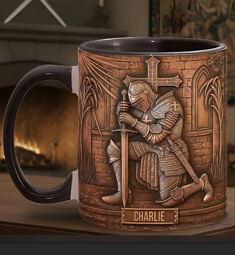 Personalized Knight Of God Ceramic Mug with Custom Name Religious Inspirational Gift Christian Gift for Men