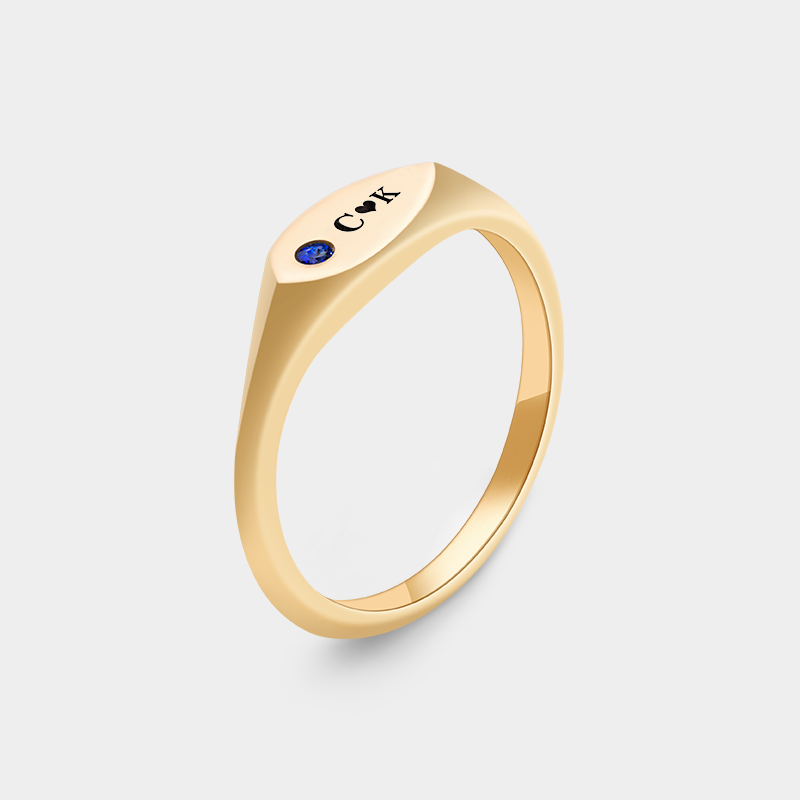 Personalized Teardrop Signet Ring with Birthstone and Couple's Initials Custom Sterling Silver Jewelry for Lovers