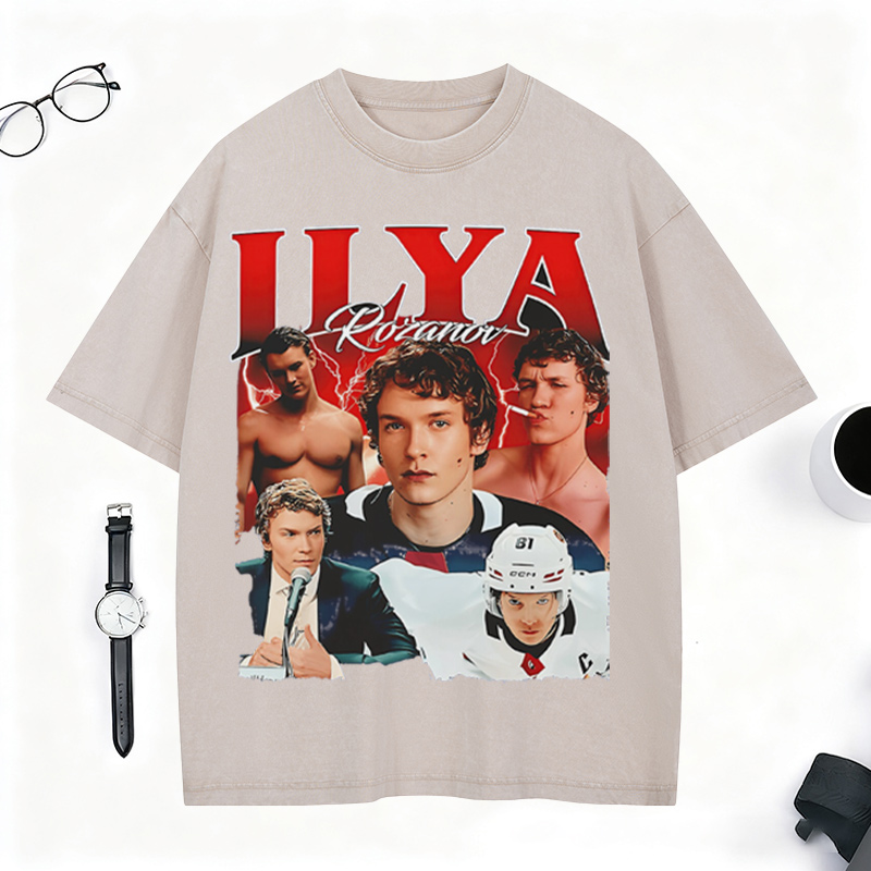 Personalized Ice Hockey Fans Washed T-Shirt with Custom Red Lightning Image Gift for Fans