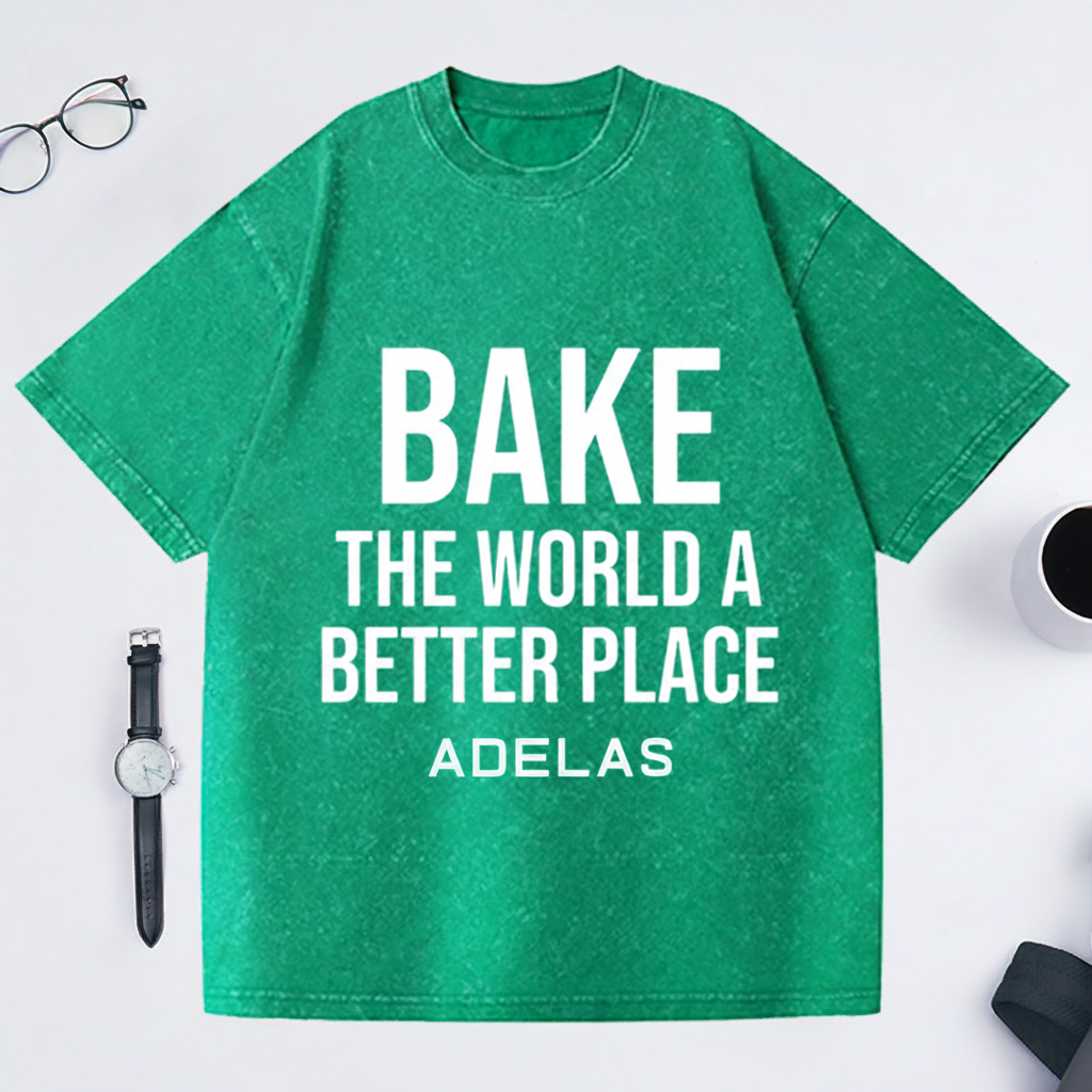 Personalized Bake the World a Better Place Washed T-Shirts Baking Shirt Bakers Shirt Cooking Gifts