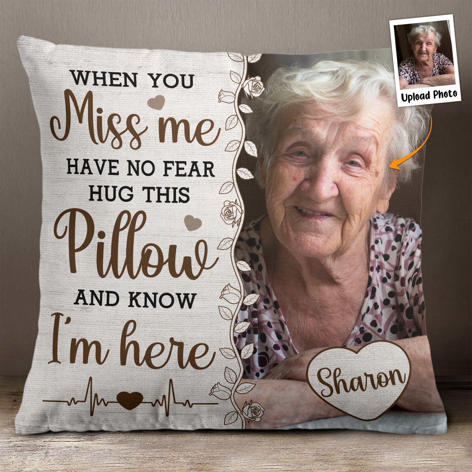 Personalized Photo Memory Pillow with Name Hug This Pillow And Know I'm Here Sympathy Bereavement Gift 