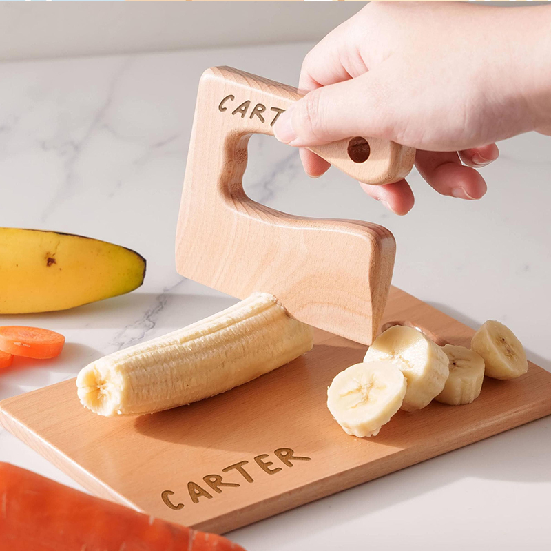 Personalized Montessori Toddler Toys, Wood Toddler Toy Personalized Kid Knife Cutting Board Set Gift for Kid Child Kitchen Tools