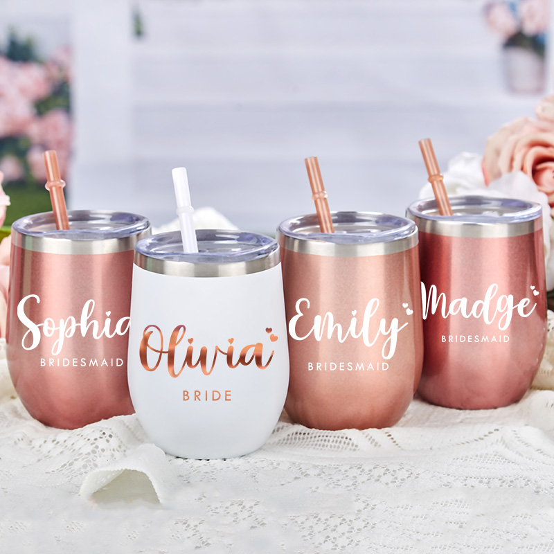 Personalized Bridesmaid Stylish Name with Heart Wine Tumbler Custom Bride Wine Tumbler Maid of Honor Bachelorette Party Favors Bridal Shower Gift
