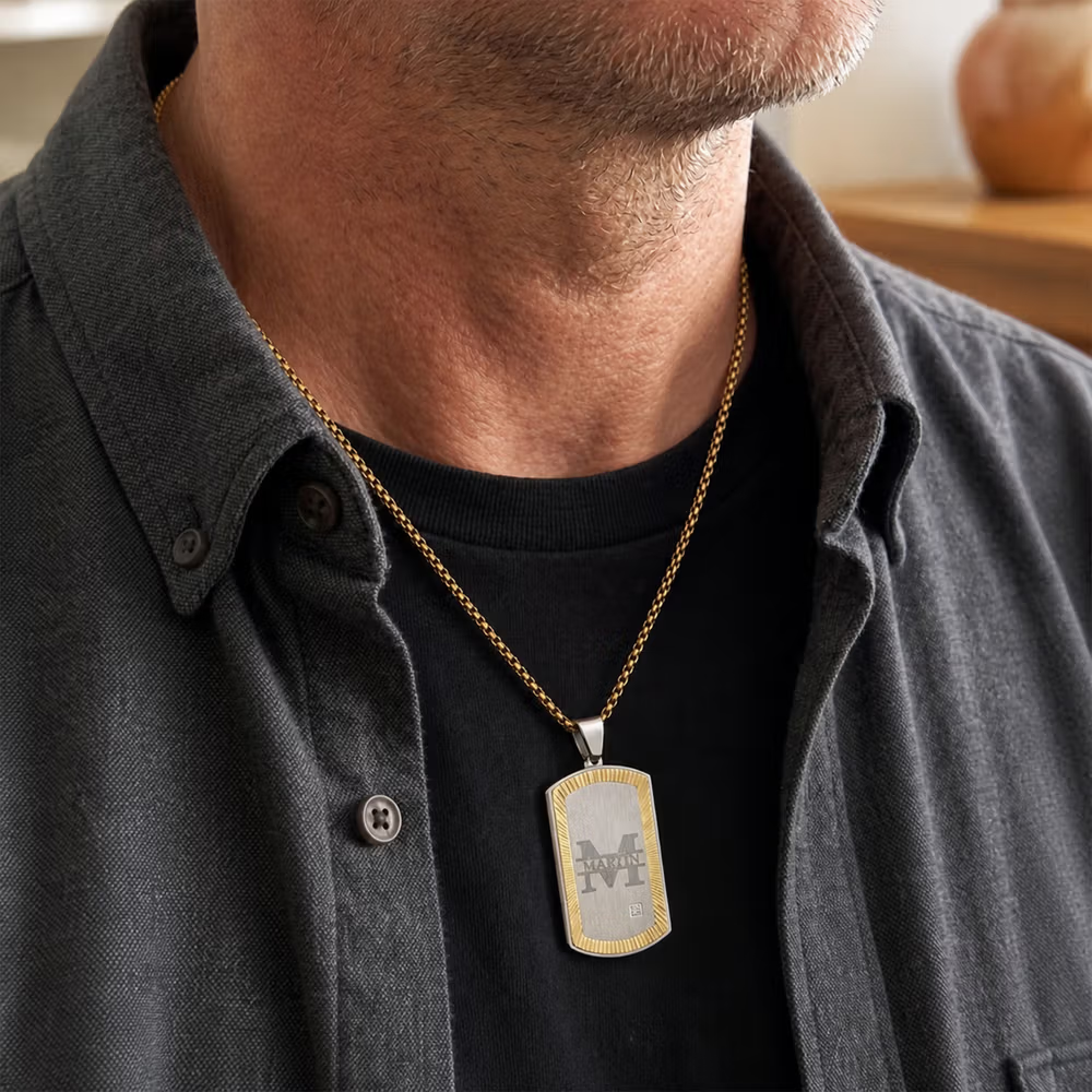 Personalized Initial Dog Tag Necklace with Engraved Name and Text Daily Wear Anniversary Birthday Gift for Men