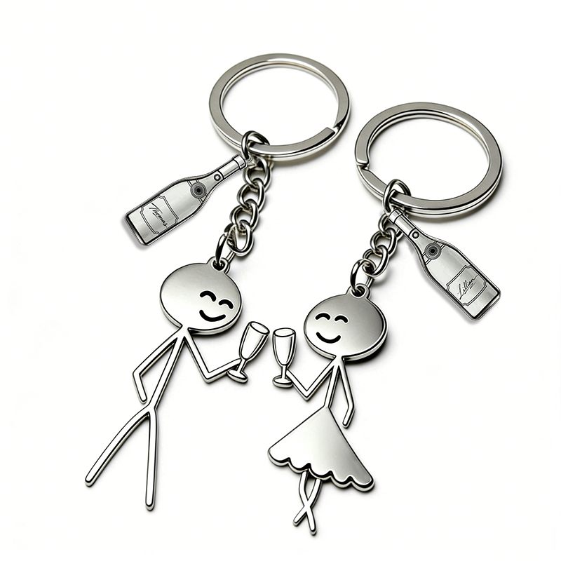 Personalized Minimalist Stick Figure Couple Keychain Engraved Keychain Symbolic Toast Gift for Partners