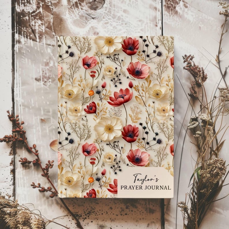 Personalized prayer journal for women with name wildflower floral cover Christian gift hardcover lined notebook