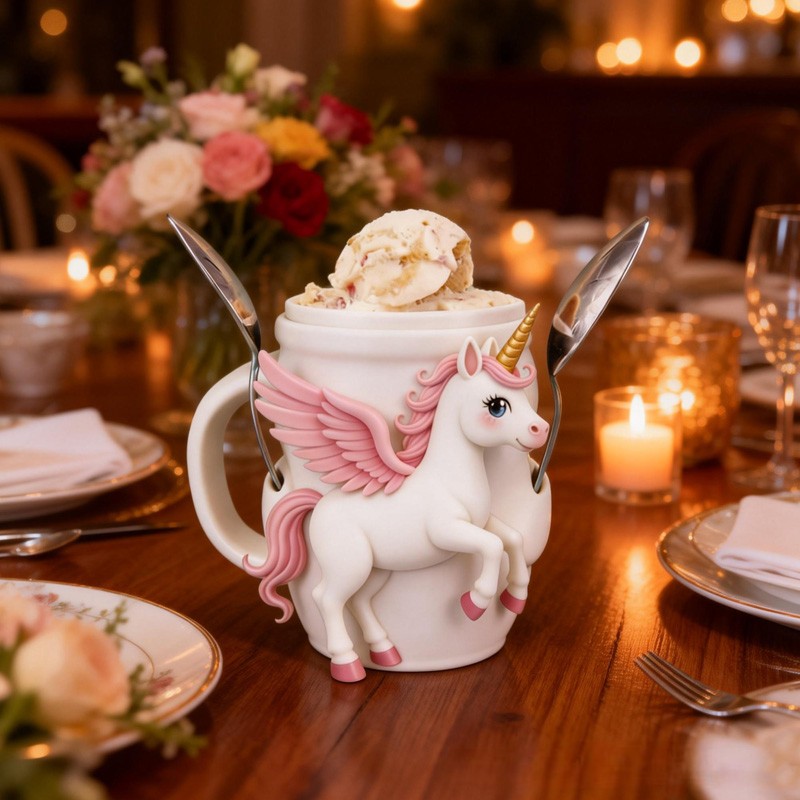 Rainbow Horse Theme Custom Name Cute Pink Winged Rainbow Horse Ice Cream Holder 3D Printed Cozy with Spoon Slot