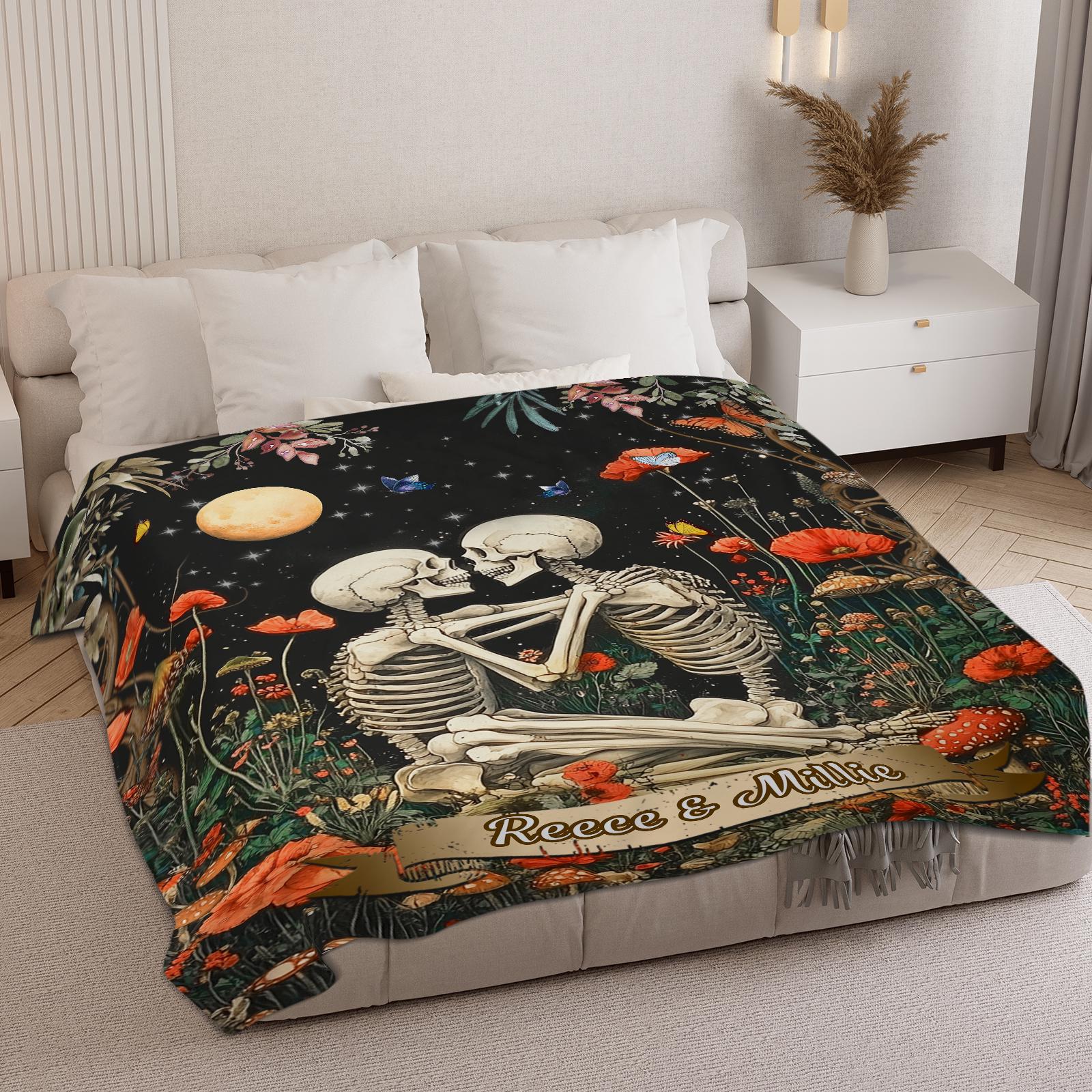 Personalized Couple Skull Blanket with Name Romantic Wedding Gift for Wife Husband Anniversary Blanket Gift