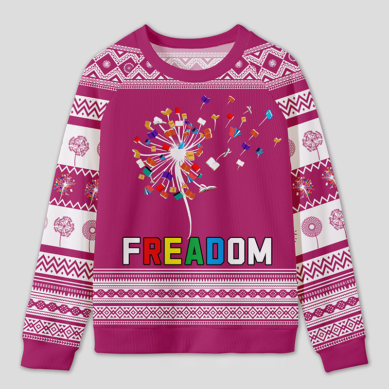 Personalized Rainbow Book Reimagined Dandelion Ugly Sweater Office Holiday Party Gift for Reading Enthusiasts