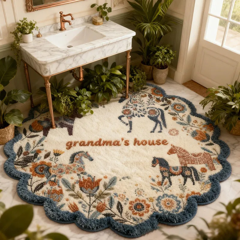 Personalized Rugs Riding Floral Doormat Floral Horse Custom Name Festive Flower Decor with French Countryside Gifts Doormat for Family for Riding Lovers Equestrian Lovers