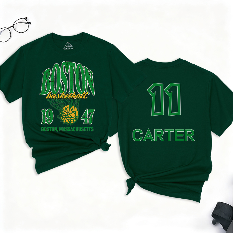 Personalized Basketball T-Shirt Vintage Boston Basketball 1947 St. Patrick Design with Custom Name and Number