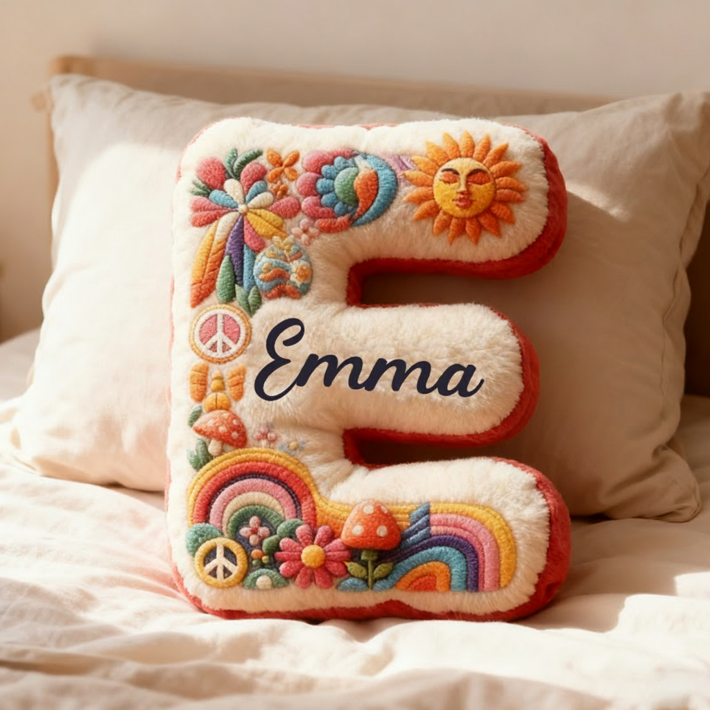 Personalized Colorful 26 Letters Cute Graphic 3D Print Christmas Gift Pillow Beautiful Hippie Letter Custom Hippie Throw Pillow for Kids