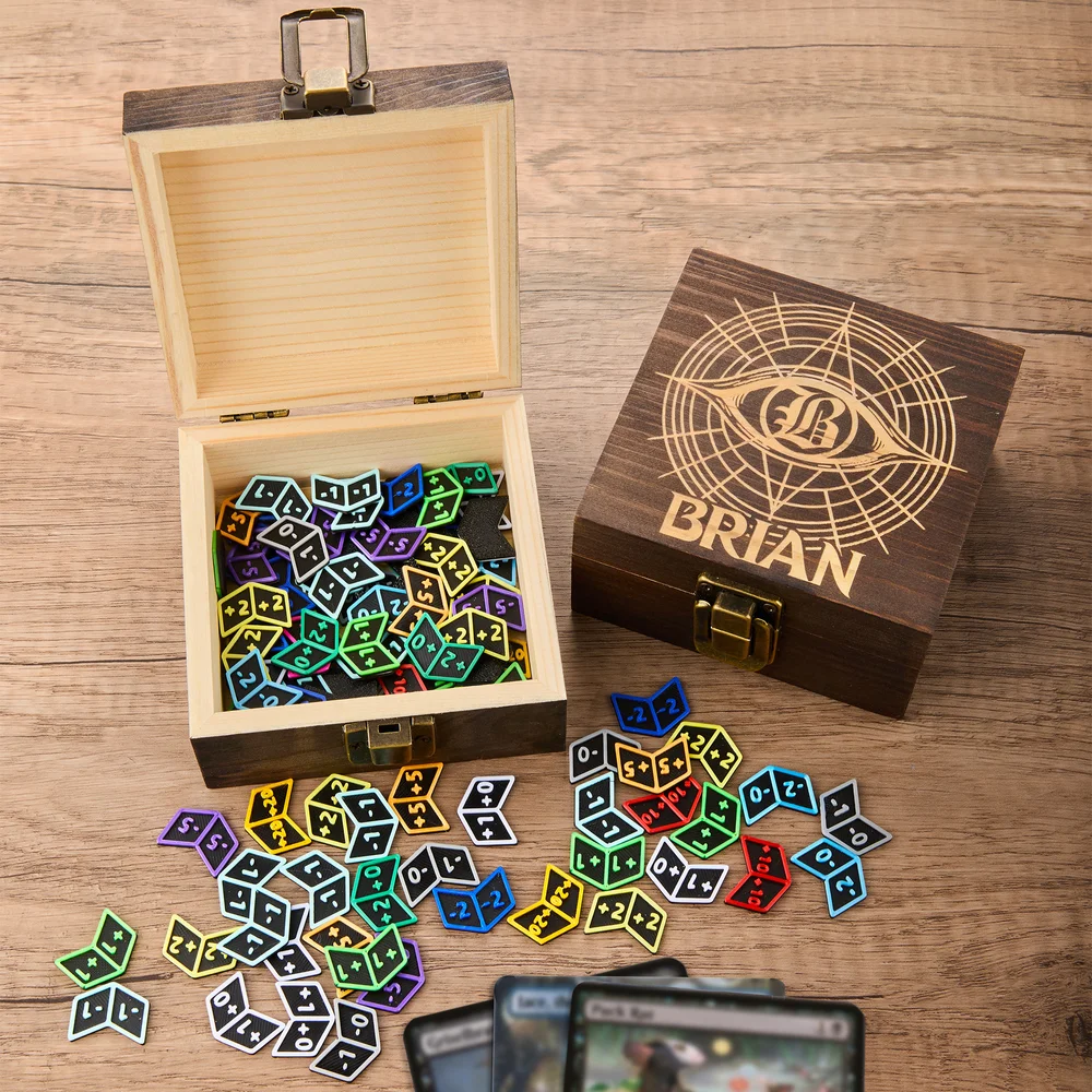 Personalized Compatible with MTG Faction Totems Power Toughness Counters Wooden Storage Box Set with Name TCG Accessory Gift for Planeswalkers